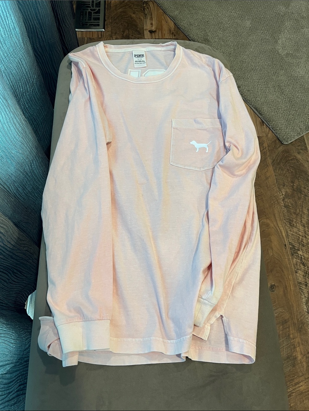 PINK Victoria's Secret Light Pink Long Sleeve Pocket Tee with Dog Logo